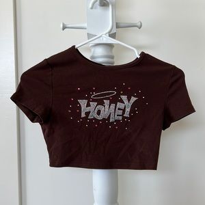 SHEIN Size XS Brown Honey Cropped Short Sleeve T Shirt!!